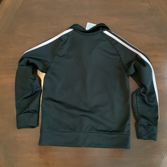 Adidas Black and Pink Track Jacket Zip Up Front 3 Stripe - Girls Size 6 - Picture 4 of 7